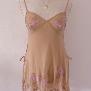 Victoria's Secret Tan Chemise with Pink Floral Accents